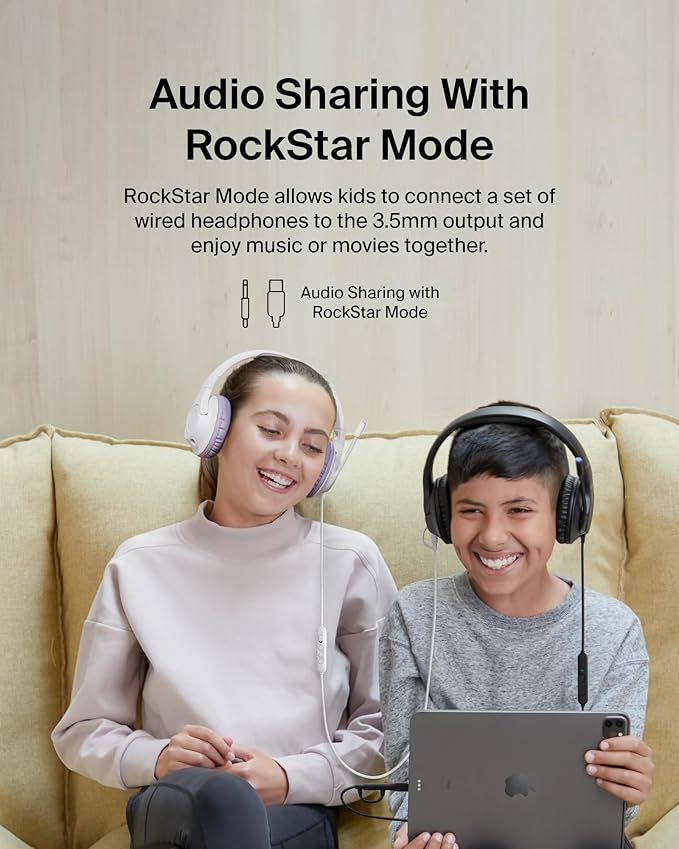 Belkin SoundForm Inspire Wired Over-Ear Headset for Kids, Online Learning & Travel w/Built-in Boom Mic, 85dB Safe Volume Limit - USB-C & 3.5mm - Compatible w/iPhone, iPad, Galaxy & More - Lavender