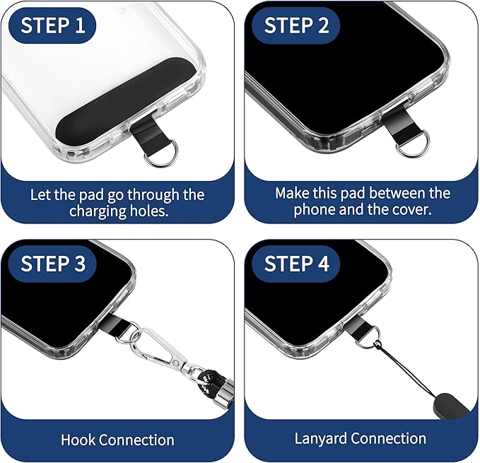 CACOE Phone Lanyard 2 Pcs-1 Pcs Adjustable Neck Strap, 1 Pcs Wrist Strap, 2 Pads, Universal Crossbody Multifuctional Cell Phone Lanyards Compatible with Most Smartphones(Black Silver)