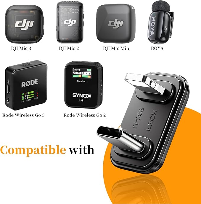 U Shape Microphone Lighting OTG Adapter Converter Compatible with DJI Mic 3 Mic 2 and DJI Mic mini and Other Wireless Microphones for iPhone 14 13 12 11 8 XS (No Charging Function)