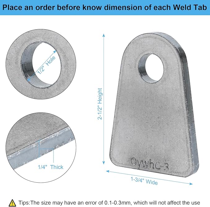 Weld on Tabs, Steel shock mount Weld Tab, Universal Weld on Tabs Flat Bottom Mount with a 1/2" Hole.2-1/2" Height, 1-3/4" Wide, 1/4" Thick Pack Of 4 Tabs Steel Mounting Bracket OywhC-3