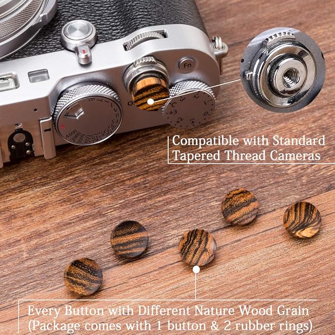 VKO Wood Soft Shutter Release Button,Delicate Camera Shutter Button 12mm Concave Surface Golden Black 1 PCS (Wood Grain Random)