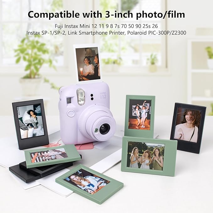 HIYQIN 8 Pack 2x3 Mini Photo Frames with Clear Protective Film - Black & Green, Compatible with Fujifilm Instax 2x3 Mini Film