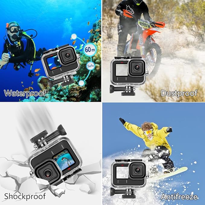 KETOPKIN 60M/196FT Waterproof Case for GoPro Hero13/Hero12/Hero11/Hero10/Hero9 Black Camera Accessories,Underwater Diving Housing Protective Shell for Hero13/12/11/10/9 Black