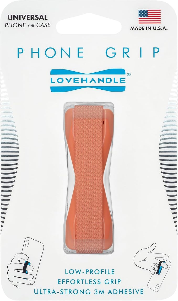LOVEHANDLE Universal Phone Grip for Smartphones & Mini Tablets - Phone Holder for Hand - Wireless Charging Compatible - Made in The USA - Solid Coral