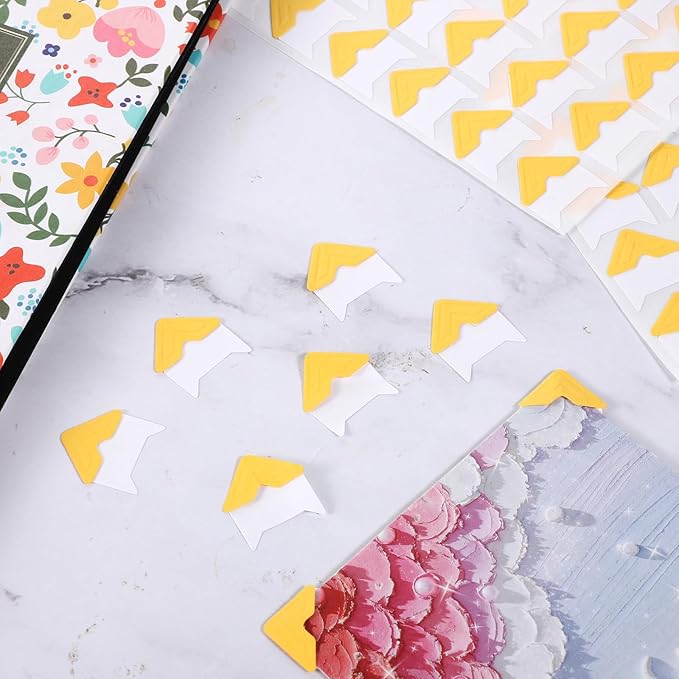 LIQWEI 240 Pcs Photo Corners for Scrapbooking, Photo Corners Self Adhesive Picture Stickers, Gold Wedding Scrapbook Picture Mounting Corner for DIY Scrapbook, Album, Memory Books, Diary