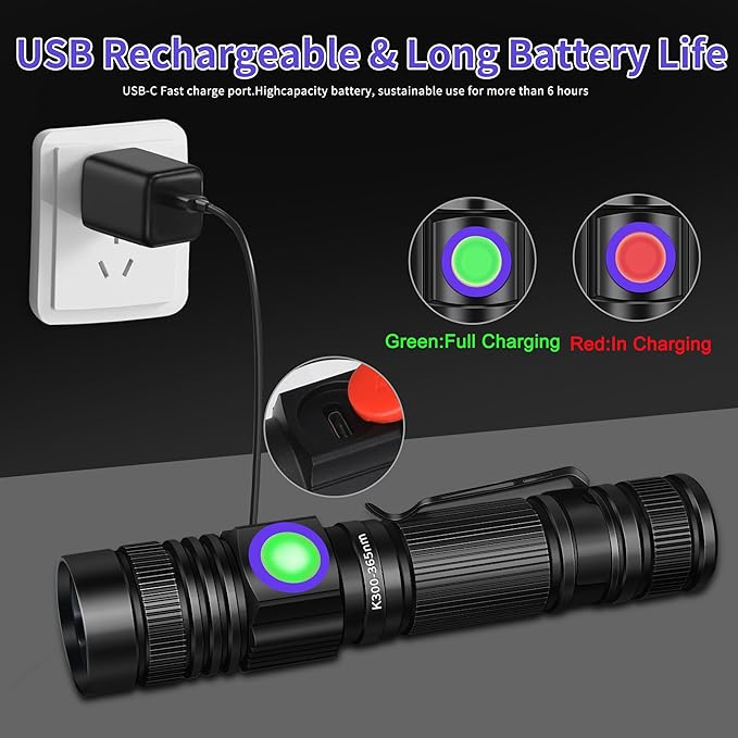UV Flashlight Black Light USB Rechargeable 365nm Blacklight Mini, Woods lamp Portable Handheld Powerful LED Ultraviolet Lights Flashlights, Focus Adjustable for Resin Curing, Pet Urine Detection