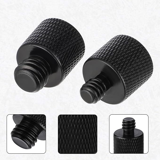 2pcs Mic Stand Adapter 5/8 to 3/8 and 5/8 to 1/4 Mic Thread Screw Adapter 1/4 Male to 5/8 Female and 3/8 Male to 5/8 Female-Screw Adapter for Microphone Mounts and Stands Mic Boom Arm (Black)
