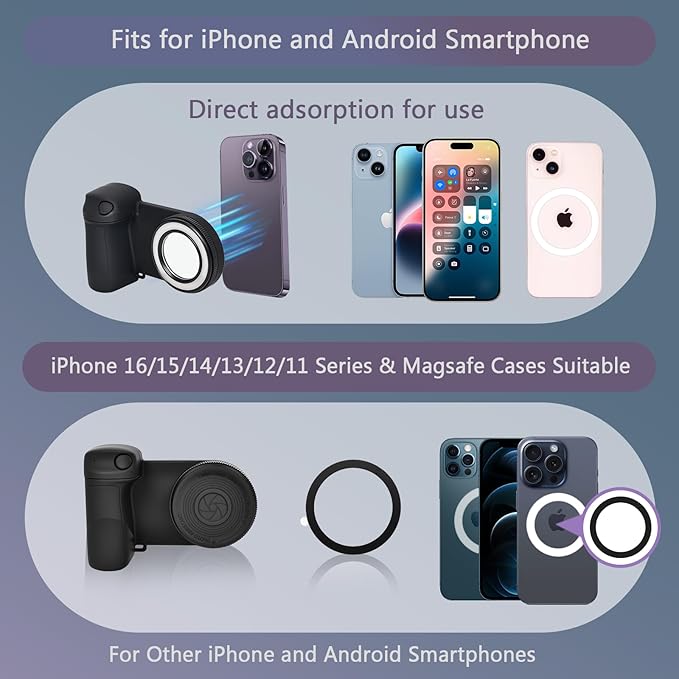 Selfie Phone Tripod Mount with Fill Light,4-in-1 Magnetic & Phone Clip Camera Grip Handle Holder with Detachable Remote Shutter with Cold Shoe Adapter for iPhone 15 16 Samsung Video Shooting