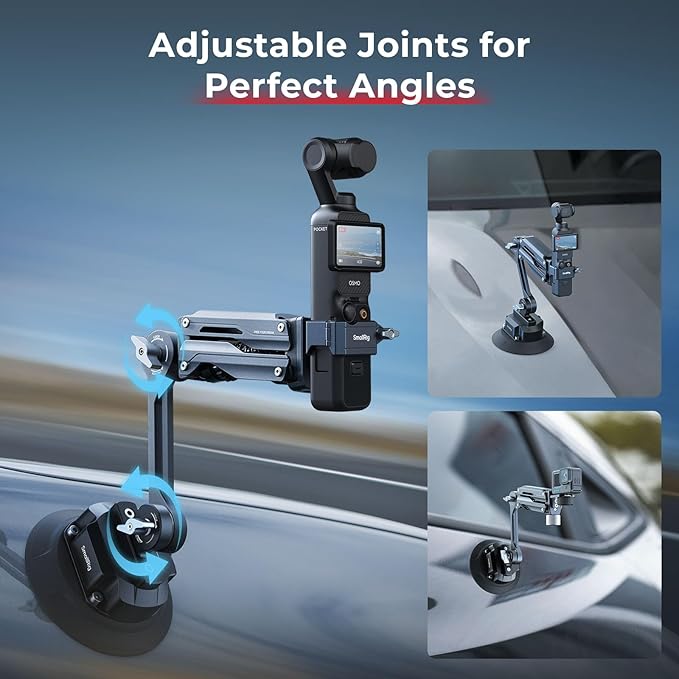 SMALLRIG Mini Electronic Shock Absorber Arm, 5” Vacuum Suction Cup Car Mount for DJI Osmo Pocket 3/for GoPro HERO13/for Insta360 X5/X4/X3 Ace Pro2, 2000mAh, Double Spring and Hydraulic Damping -5507