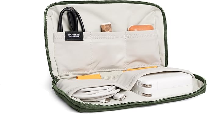 Moment Everything Tech Organizer – Water-Resistant Travel Pouch for Cables, Chargers & Accessories | Regular & Mini Sizes (Olive, Mini)