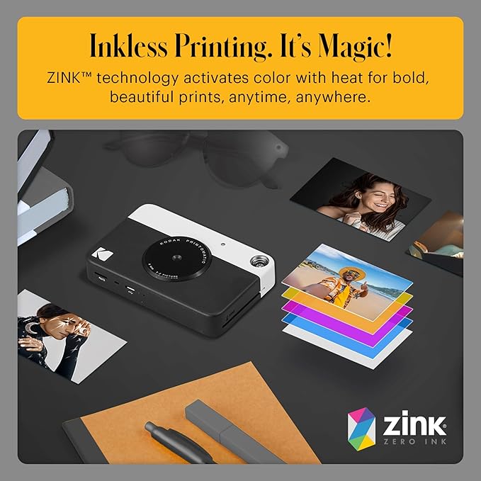 Kodak Printomatic Full-Color Instant Print Digital Camera - 75 Sheets Bundle - Prints On Zink 2x3 Sticky-Back Photo Paper - 5MP, Portable, Creative Fun Gift for Birthday, Christmas, Holiday - Black