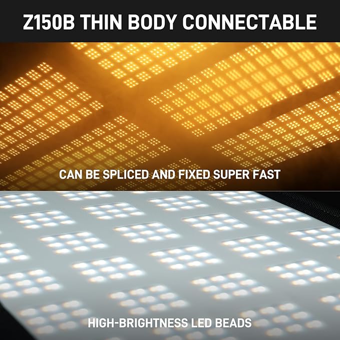 GVM ZipTile Z150B Bi-Color Flexible LED Video Light 2700K~6800K, 15500 lux/m 150W Output Panel Light, 12 Lighting FX with Honeycomb Grid Soft Box, Support App Control for Studio Photography Lighting