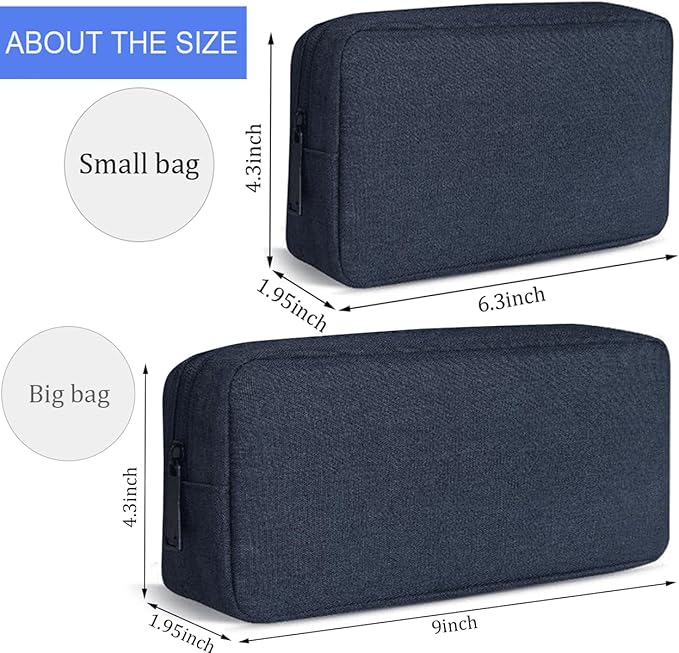 CAAORDKSO Electronic Organizer Travel Bag | Water-Resistant Cable & Cord Pouch for Charger, Power Bank, Earphones – Small Navy Blue
