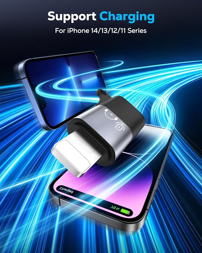 MoKo for DJI Mic Mini USB C to Lighting Mobile Phone Adapter - Lightning to USB-C Audio Adapter for iPhone 14/13/12/11/Apple EarPods/Wireless Mic Receiver/Mobile Phone, Support Charging -1 Pack