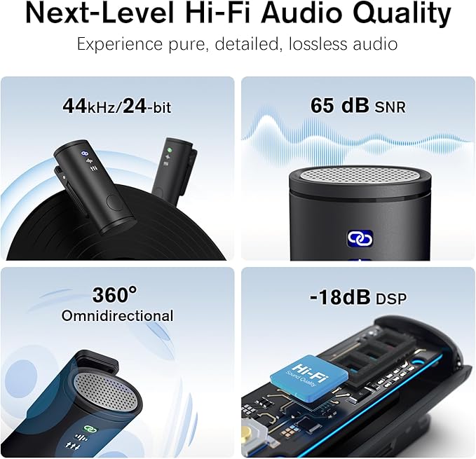 Rythflo Wireless Lavalier Microphone for iPhone/Android/iPad (2 TX + 2 RX + Charging Case), Mini Mic with Noise Reduction, 22H Battery, 131ft Range, Lapel Microphone for Video Recording, Vlog