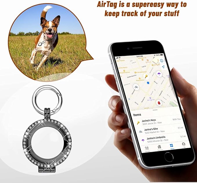 Airtag Holder,Metal Air Tag Case with Keychain,Rhinestone Bling AirTag Holders,Anti-Scratch Airtags Key Chain for Apple Air Tags (Black)