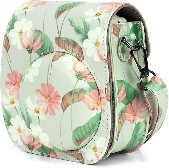 Frankmate Protective Case Fit for Fujifilm Instax Mini 12 11 9 8 Camera, PU Leather Camera Bag with Pocket and Adjustable Shoulder Strap (Retro Daisy)