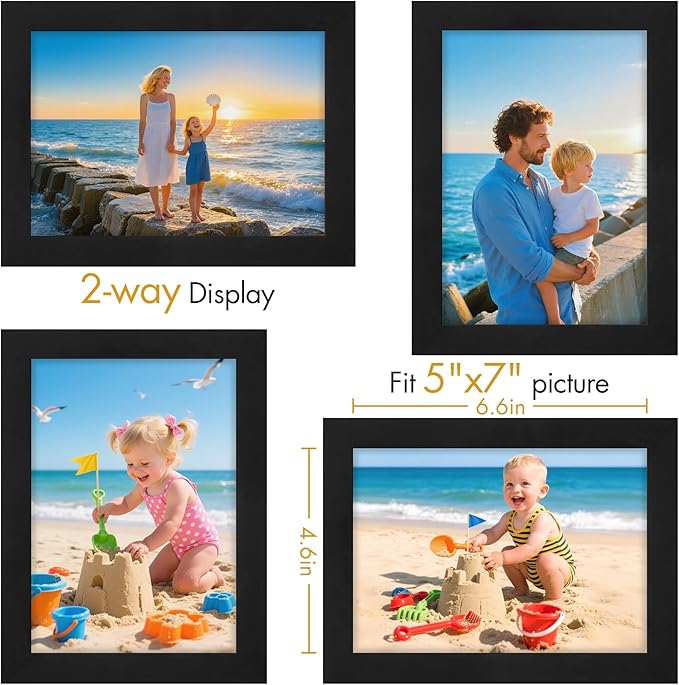 Vittanly 5x7 Picture Frame, Made of Solid Wood and Shatterproof Plexiglass, Wooden Photo Frame for Wall Mounting or Tabletop Display, Picture Frame for Home Decor with Stand, Black, 1 Pack