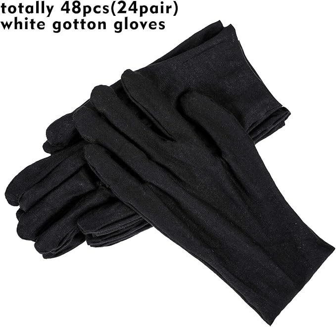 SATINIOR 24 Pairs Black Cotton Gloves for Men Women Work Gloves Liners Reusable Soft Mitten for Handling Jewelry Film Work Inspection Dry Hands Sleeping Overnight Photography Photo