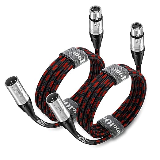 15 Ft 2-Pack Red XLR Male to Female Microphone Cable for Amplifier, Mixer, Speaker Systems, Recording Studio