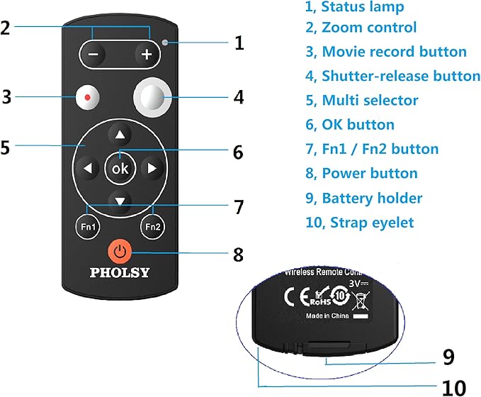 PHOLSY ML-L7 Bluetooth Camera Remote Wireless Shutter Release Control Compatible with Nikon Z30, Z6 II, Z7 II, Z fc, Z50, COOLPIX B600, A1000, P1000, P950
