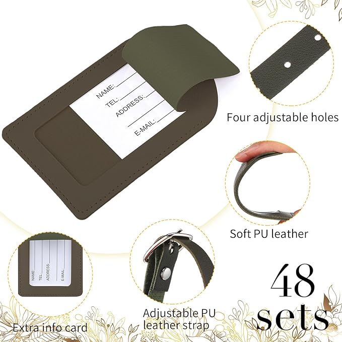 Amylove 48 Sets Leather Luggage Tags Bulk Wedding Favors Luggage Tags for Guests Bridal Gifts Wedding Bridal Shower Gift PU Leather with Name ID Card Tag for Guests