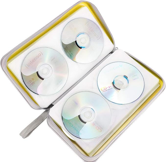 CD Case holder, 80 Capacity CD/DVD Case Holders Wallet Hard Plastic CD DVD Disc Cases Storage Binder for Car Home Office Travel (Yellow)