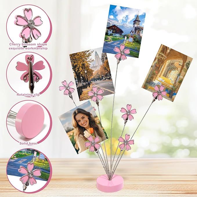 8 Branch Photo Tree Clip, Flexible Photo Frame Stand with Clips for Note Paper Wedding Photo Display Office Decoration (Pink)
