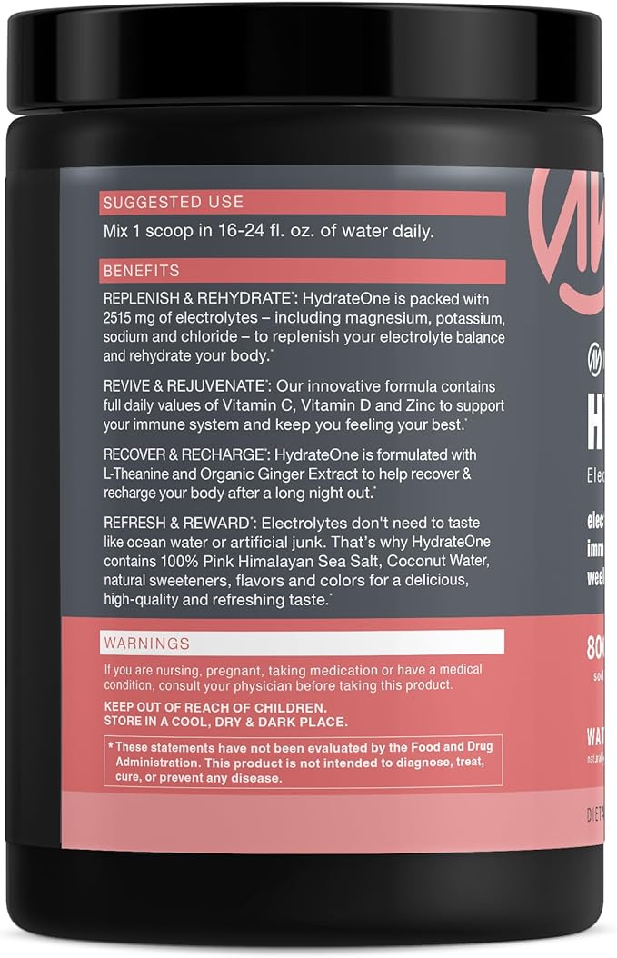 HydrateOne, Electrolyte Drink Mix On-The-Go | Watermelon, 60 Servings