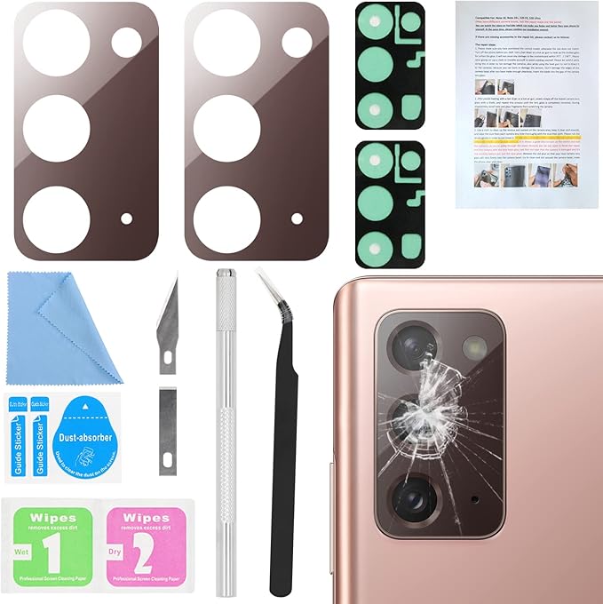 2PCS ASDAWN for Galaxy Note 20 Back Rear Camera Lens Glass Replacement kit Back Lens Glass Samsung Galaxy Note 20 6.7 inches All Carriers with Installation Manual + Repair Tool Set (Bronze)