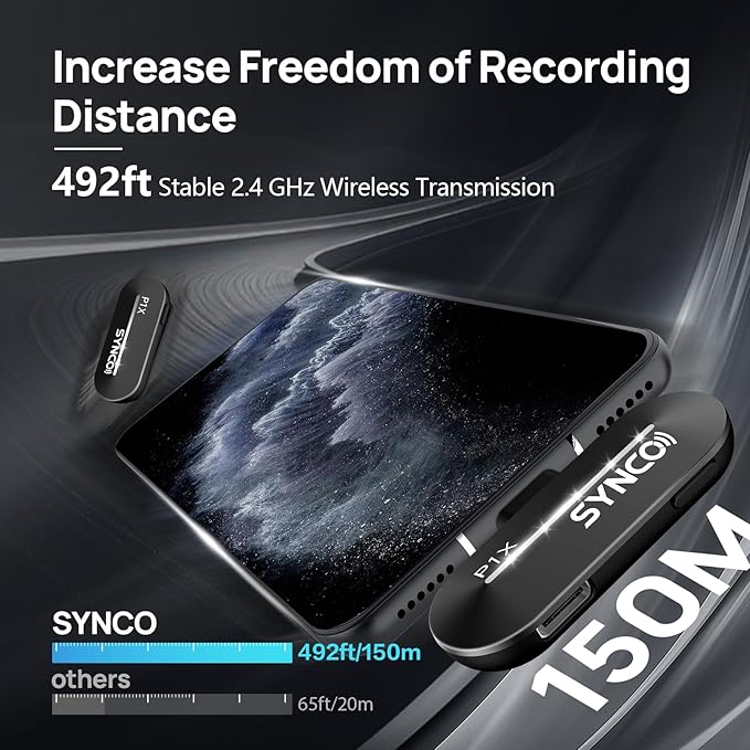SYNCO Wireless Lavalier Microphone for iPhone, P1XL Professional Lapel Mic for Tiktok, YouTube, Streaming, Vlog Video Recording, Wireless Microphone for iPhone 14/13/12/11/SE...