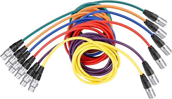 NEEWER 6 Pack 6.5 feet/2m Mic Cable Cord, XLR Male to XLR Female Microphone Audio Colored Snake Cables (Purple/Red/Blue/Orange/Yellow/Green)