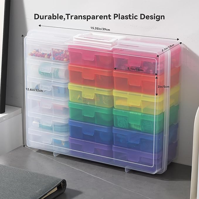 Novelinks Stackable Plastic Clear Storage Box Containers with Latching Lid - Art Craft Supply Organizer Storage Containers for Pencil Box,Crayon, Jewelry (12 Pack Colorful+6 Pack Clear-Small)