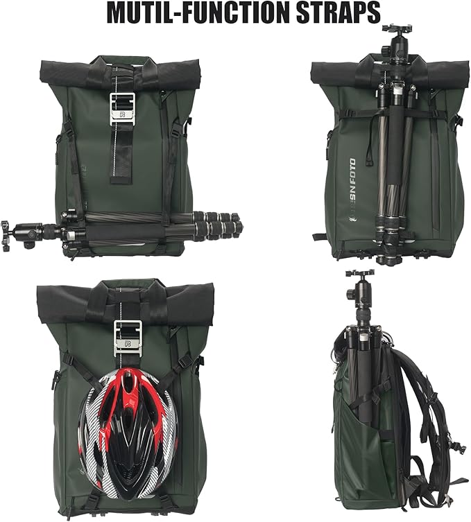 Besnfoto Camera Backpack, Waterproof Travel Camera Bag for Photographer Expandable Roll Top Photography Case for DSLR SLR Mirrorless Camera Fit up to 15.6 inch Laptop with Rain Cover