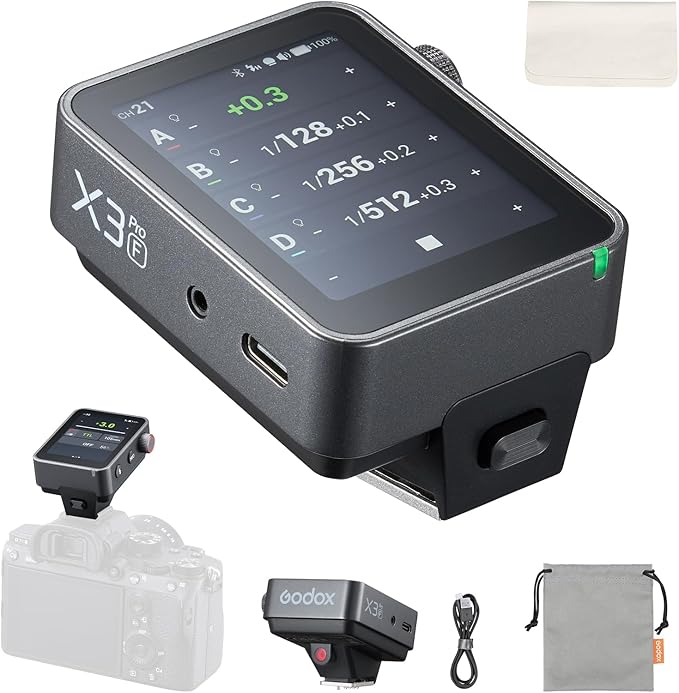 Godox X3 Pro F X3Pro-F Flash Trigger for Fujifilm, 2.4" Touchscreen, 1/8000s HSS TTL TCM, USB-C Charge, 30-Day Battery Life, GODOX X3PRO X3Pro F X3ProF Touchscreen Wireless Flash Trigger Transmitter