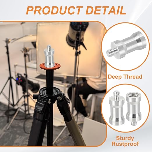 PATIKIL Camera Spigot Screws Converter 3/8" x 1/4" Female to Male, 3 Pack Tripod Screw Adapter Spigot Stud for Light Stand Hot Shoe Cold Shoe Adapter Ball Head Flash, Silver