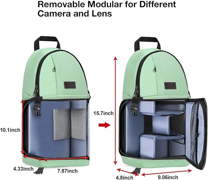 MOSISO Camera Sling Bag, DSLR/SLR/Mirrorless Camera Case Shockproof Photography Camera Backpack with Tripod Holder & Removable Modular Inserts Compatible with Canon/Nikon/Sony/Fuji, Mint Green