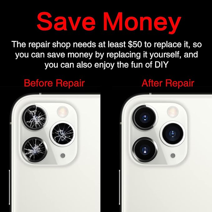 2PCS ASDAWN Back Rear Camera Lens Glass Replacement for iPhone 11 Pro and 11 Pro Max Camera Lens Replacement with Pre-Installed Adhesive + Installation Manual + Repair Tool Kit