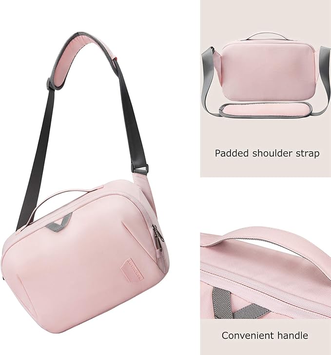 BAGSMART DSLR Camera Bag, Waterproof Crossbody Camera Case with Padded Shoulder Strap, Anti-Theft Bag, Pink