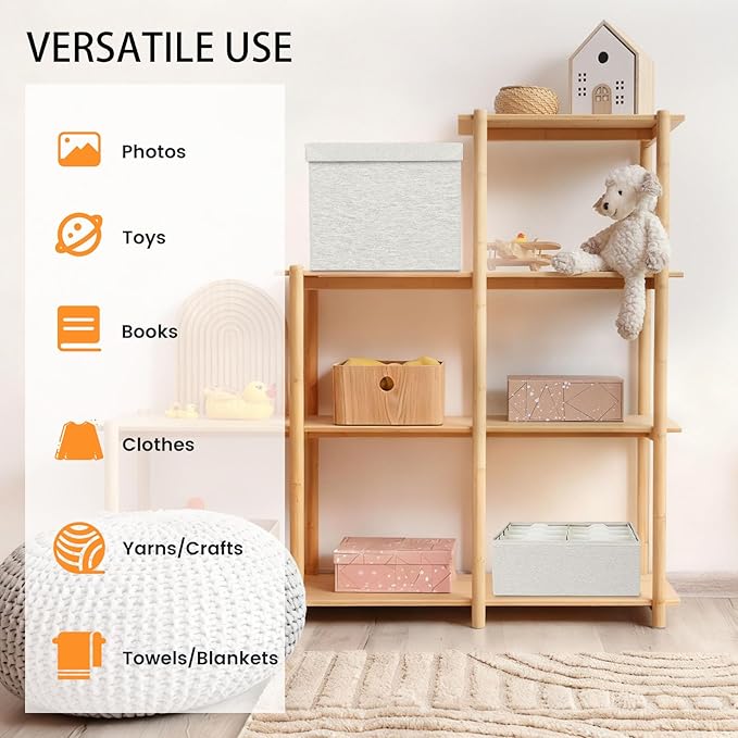 Himake Decorative Photo Storage Box - Linen Photo Box Organizers with Dividers, Fits Holds Up to 800 Photos in 8x10 inch Size, Portable Scrapbook Storage Containers with Lid (Beige)