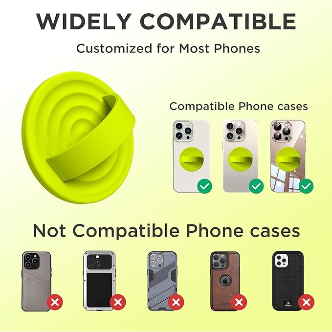 Upgraded Magnetic Phone Grip, Liquid Silicone Soft and Portable, Removable Finger Loop Ring Grip Holder for iPhone, Strong Magnetic Attraction, Compatible with MagSafe Phone Case, Neon Yellow