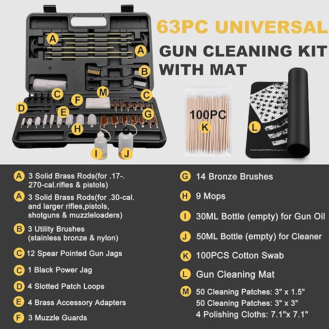 iunio Gun Cleaning Kit, Universal Gun Cleaning Kit for All Caliber Shotgun Pistol Rifle Cleaning Kit with Mat Portable Case