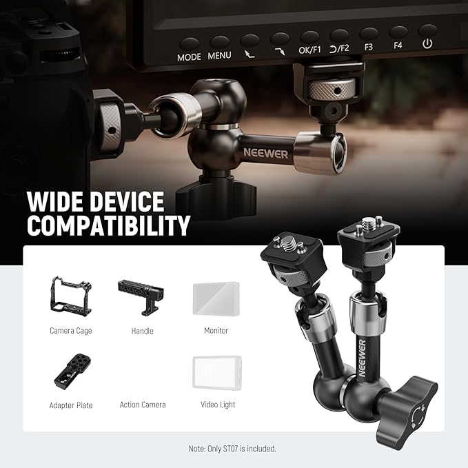 NEEWER 7" Articulating Magic Arm with 360° Ball Heads & Locating Pins for ARRI, Camera Monitor Mount with 1/4" Screws for DSLR Action Camera Monitor Video Light Compatible with SmallRig Cage Rig, ST07