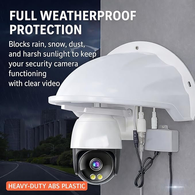 Universal Outdoor Camera Sun & Rain Cover, Weather Shield for Security Cameras, Wall Mount Protective Housing for Dome & Bullet Cameras - White