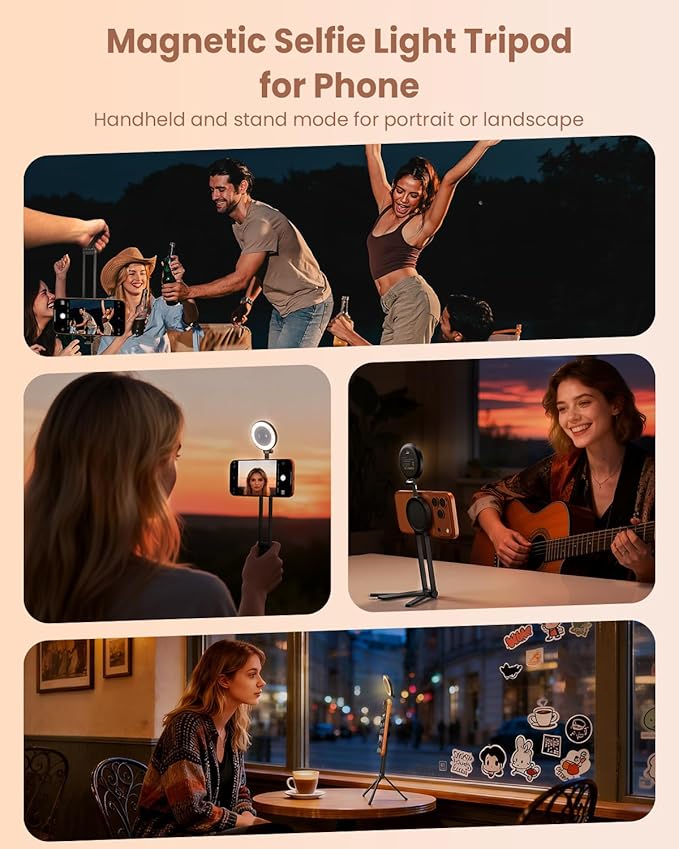 2-in-1 Magnetic Phone Tripod Magnetic Selfie Light for Magsafe Tripod Phone Mount Smartphone Stand Selfie Stick with Fill Light for iPhone Accessories