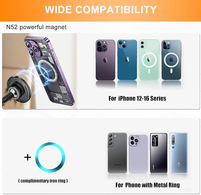 Ring Light Phone Holder Attachment, Strong Magnetic Phone Holder for Ring Light and Tripod Stand, Flexible Cell Phones Tripod Mount Adapter for MagSafe iPhone 16 15 14 13 12 Series and Android Phones
