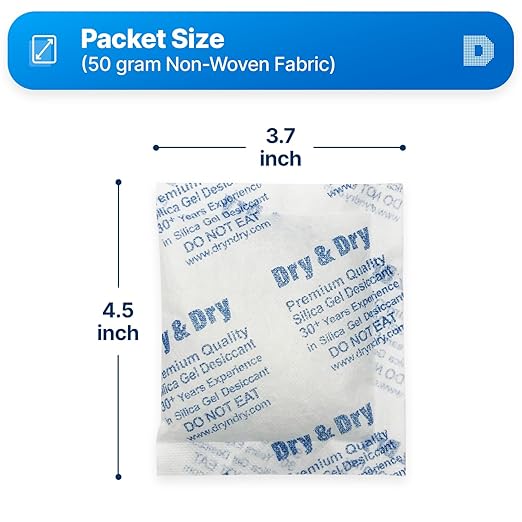 Dry & Dry 50 Gram [400 Packet] Silica Gel Packets Desiccants, Silica Gel Packs - Rechargeable Silica Packets, Silica Gel, Desiccant Packs for Food Storage