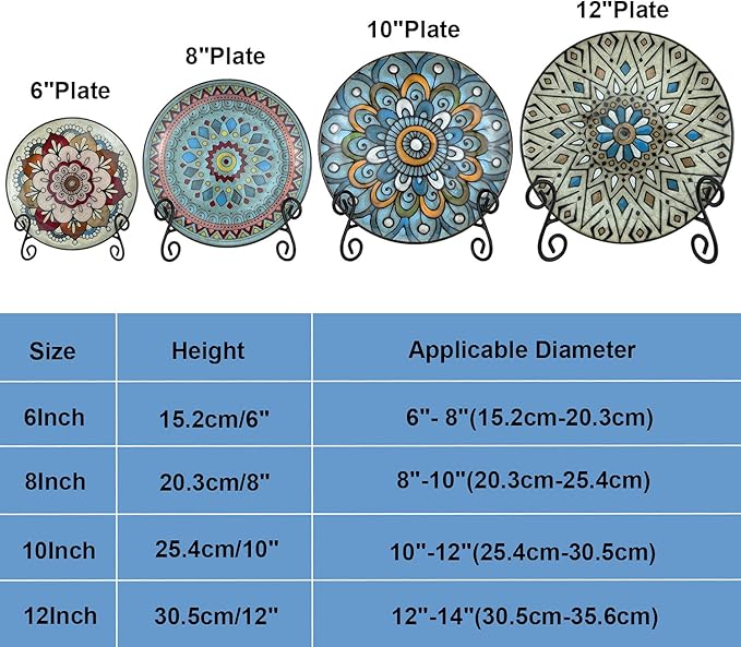 Plate Stand Easel, 6+8+10 Inch 3-Pack Metal Stand for Decorative Plates, Black Easel Holder for Photos Plates Cards Albums