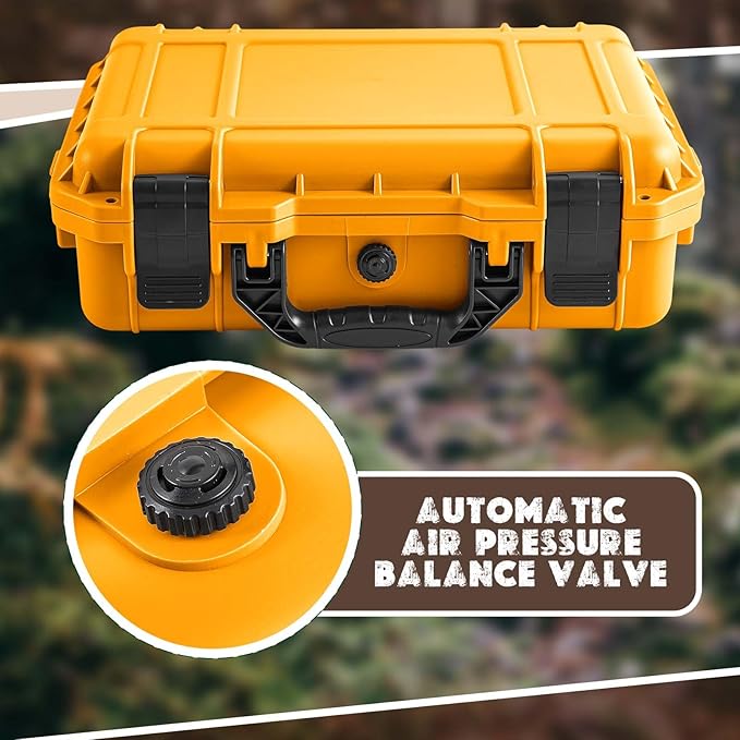 Relaxweex 1 Pcs 8.5 x 6.5 x 3.7 Inch Waterproof Hard Case with DIY Customizable Foam Insert Portable Protective Case with Knife for Camera Drones Equipments Tools Test Instruments (Yellow)