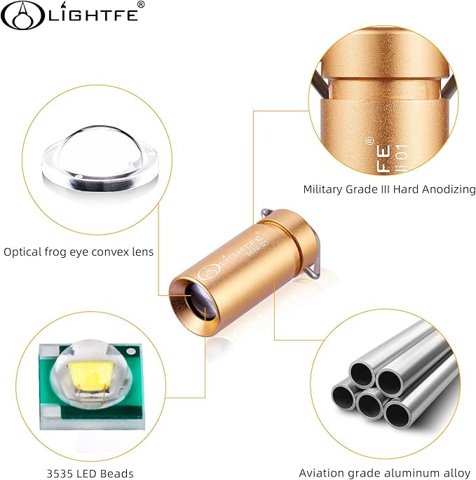 LIGHTFE MINI01 Keychain Flashlight mini Keychain Light is Light, Small, and Bright (Mini01-Gold)
